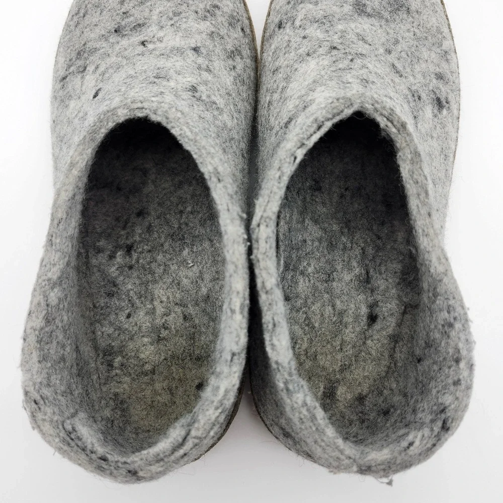 Glerups Grey Wool Felt Slippers Shoes Leather Sole EU 39, Womens US 8.5, Men 7 - Picture 5 of 10